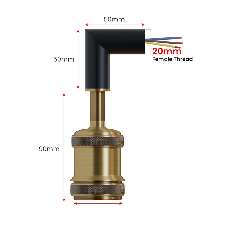 Conduit Elbow Light Fitting – Brass E27 Holder, With or Without Cone Shade - photo 3
