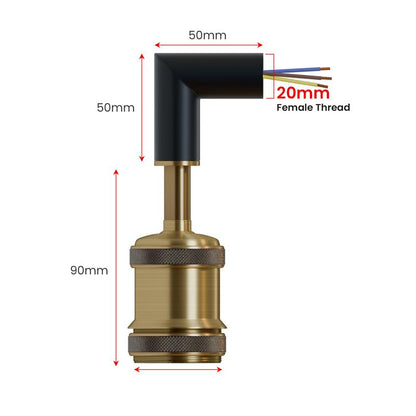 Conduit Elbow Light Fitting – Brass E27 Holder, With or Without Cone Shade - photo 3