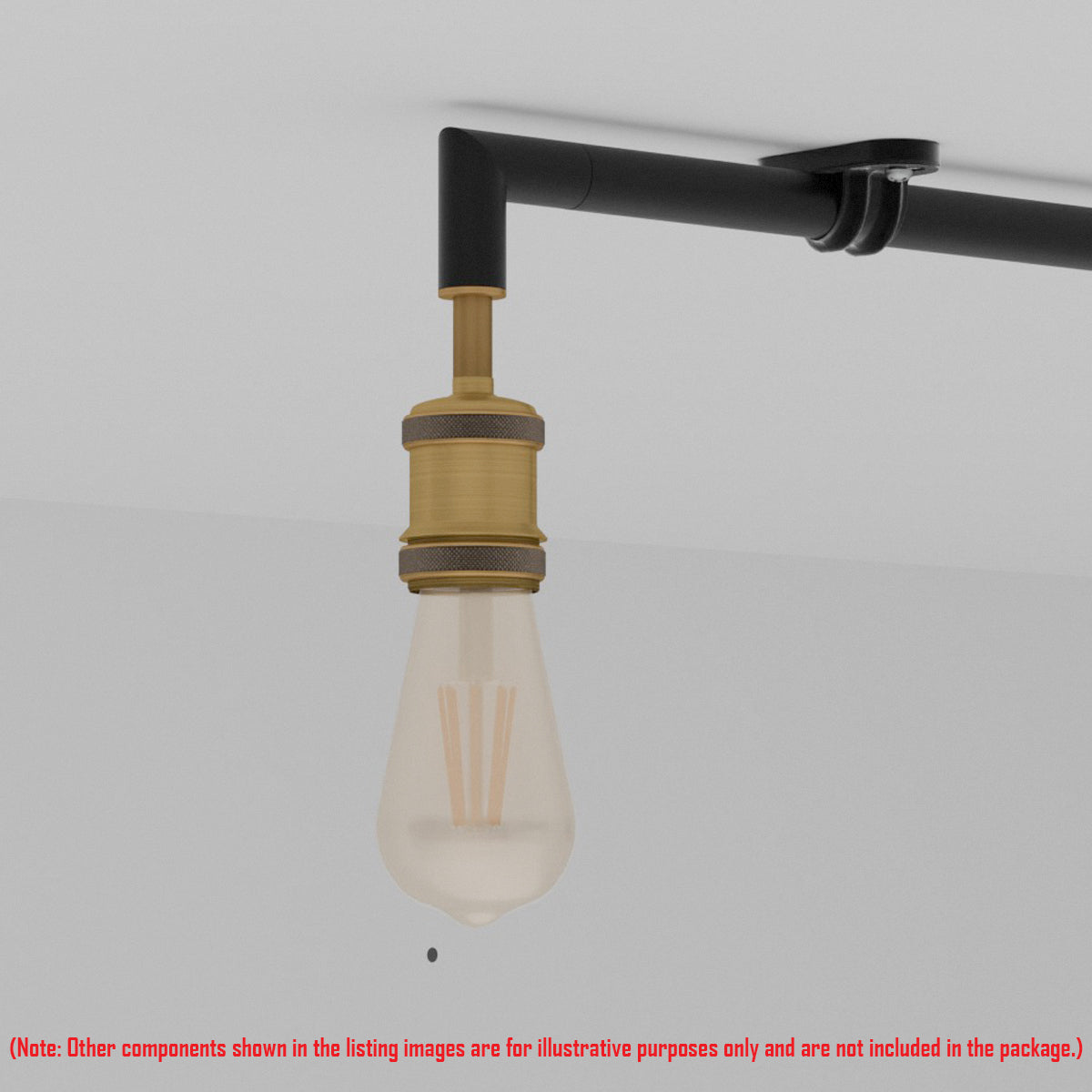 Conduit Elbow Light Fitting – Brass E27 Holder, With or Without Cone Shade - photo 4