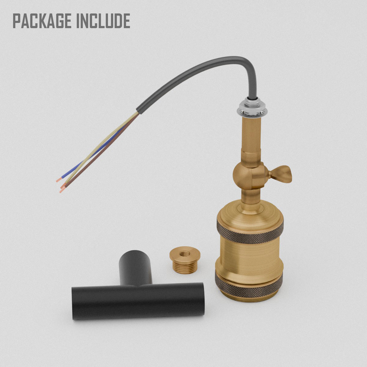 Conduit Elbow Light Fitting – Brass E27 Holder, With or Without Cone Shade - photo 5
