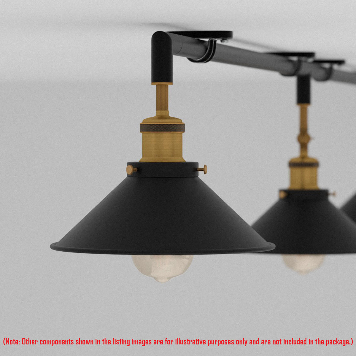 Conduit Tee Pendant Light Fitting – Black, Brass Switch Holder, E27 - photo 3