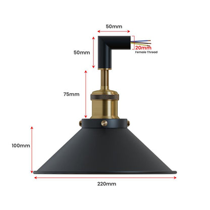 Conduit Elbow Light Fitting – Brass E27 Holder, With or Without Cone Shade - photo 6