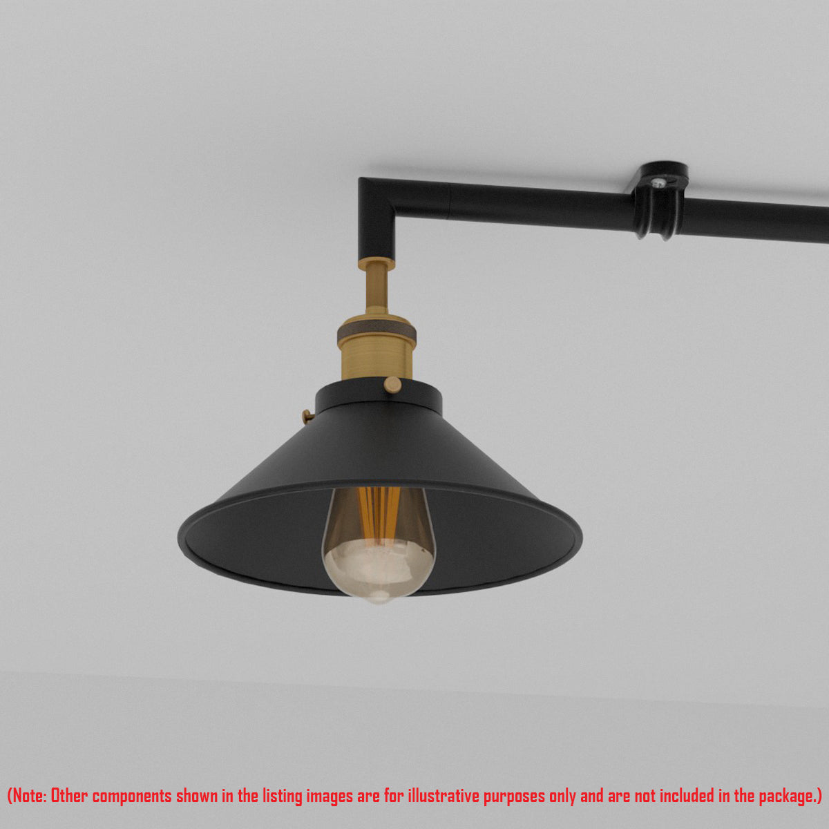 Conduit Elbow Light Fitting – Brass E27 Holder, With or Without Cone Shade - photo 7