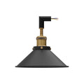 Conduit Elbow Light Fitting – Brass E27 Holder, With or Without Cone Shade - Black, Flat Cone 22 cm Black, Without Bulb