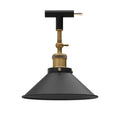 Conduit Tee Pendant Light Fitting – Black, Brass Switch Holder, E27 - Black, Flat Cone 22 cm Black, Without Bulb