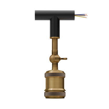 Conduit Tee Pendant Light Fitting – Black, Brass Switch Holder, E27 - Black, No Shade, Without Bulb