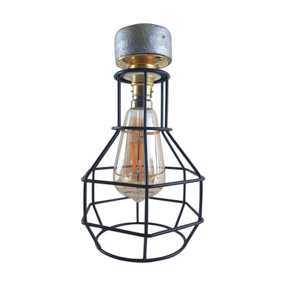 Conduit Box Wall Light – Galvanised, E27, Short Arm Holder - Standard, Nest Cage Black, Without Bulb