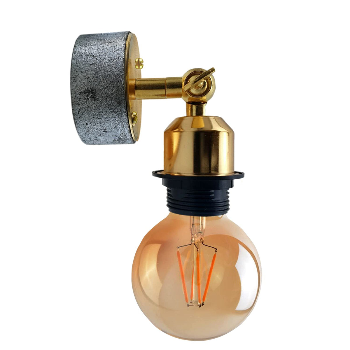 Conduit Box Wall Light – Galvanised, E27, Short Arm Holder - Standard, No Shade Fittings, French Gold Short Arm, G80 LED Bulb 4W