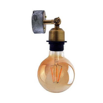 Conduit Box Wall Light – Galvanised, E27, Short Arm Holder - Standard, No Shade Fittings, Yellow Brass Short Arm, G80 LED Bulb 4W
