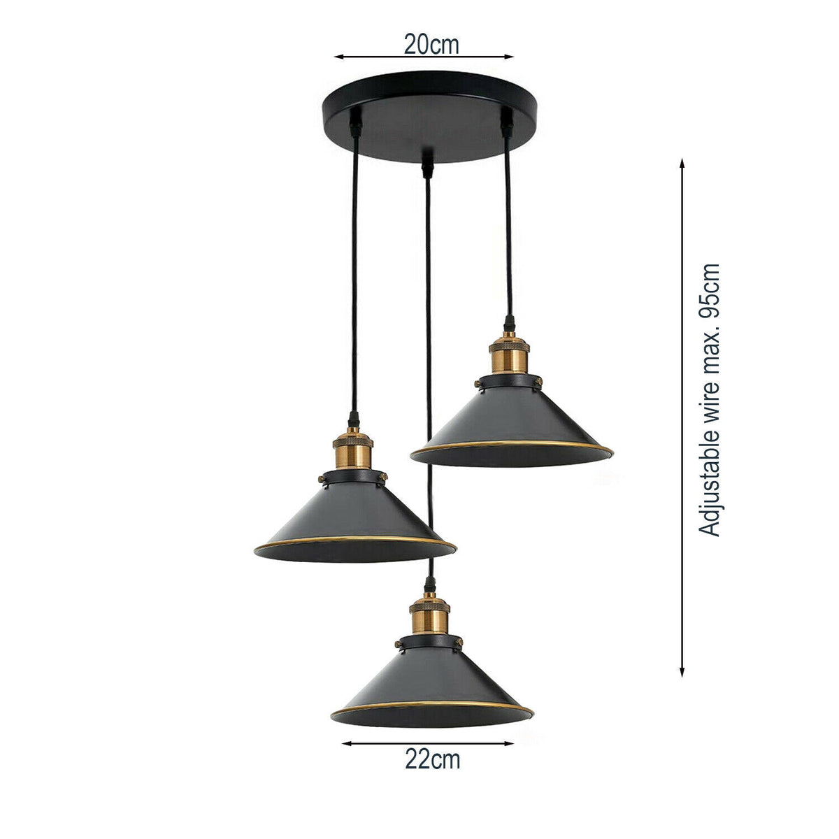 Cone Lamp Shade - Standard, Black & Gold Line, Single