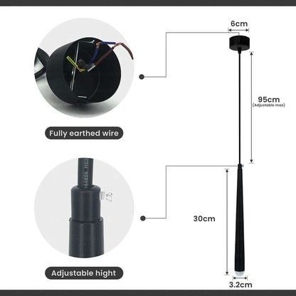 Slim Cone LED Pendant Light – Black, 3W, Glass Tip, Single or Pair - photo 3