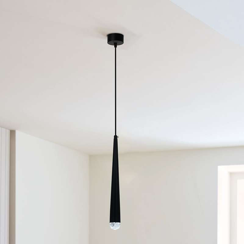 Slim Cone LED Pendant Light – Black, 3W, Glass Tip, Single or Pair