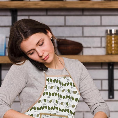 Woman wearing a patterned apron in a kitchen setting