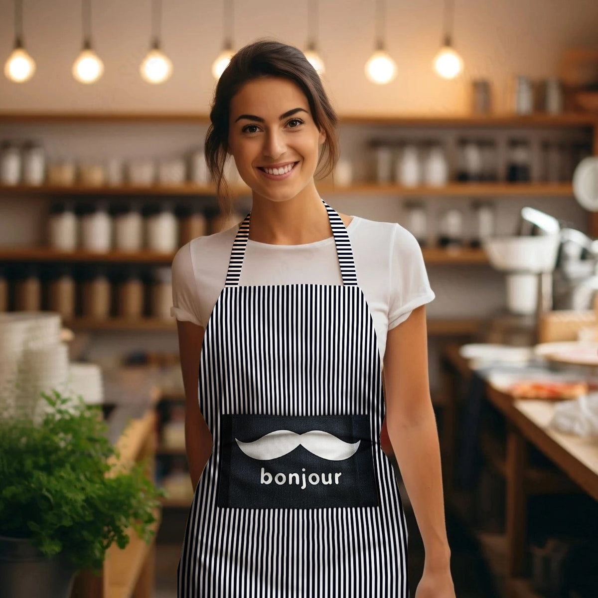 Striped Cotton Bib Aprons, Pack of 2 – London, Bonjour or Brown Pinstripe - photo 5