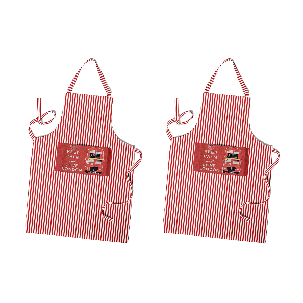 Striped Cotton Bib Aprons, Pack of 2 – London, Bonjour or Brown Pinstripe - London Red & White Stripe, Pack of 2