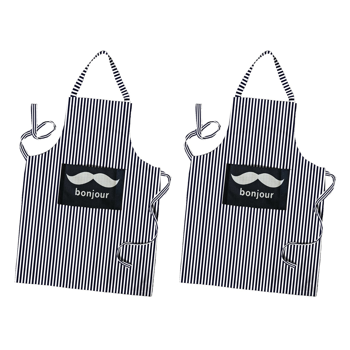 Striped Cotton Bib Aprons, Pack of 2 – London, Bonjour or Brown Pinstripe - Bonjour Black & White Stripe, Pack of 2