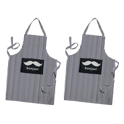 Striped Cotton Bib Aprons, Pack of 2 – London, Bonjour or Brown Pinstripe - Bonjour Black & White Stripe, Pack of 2