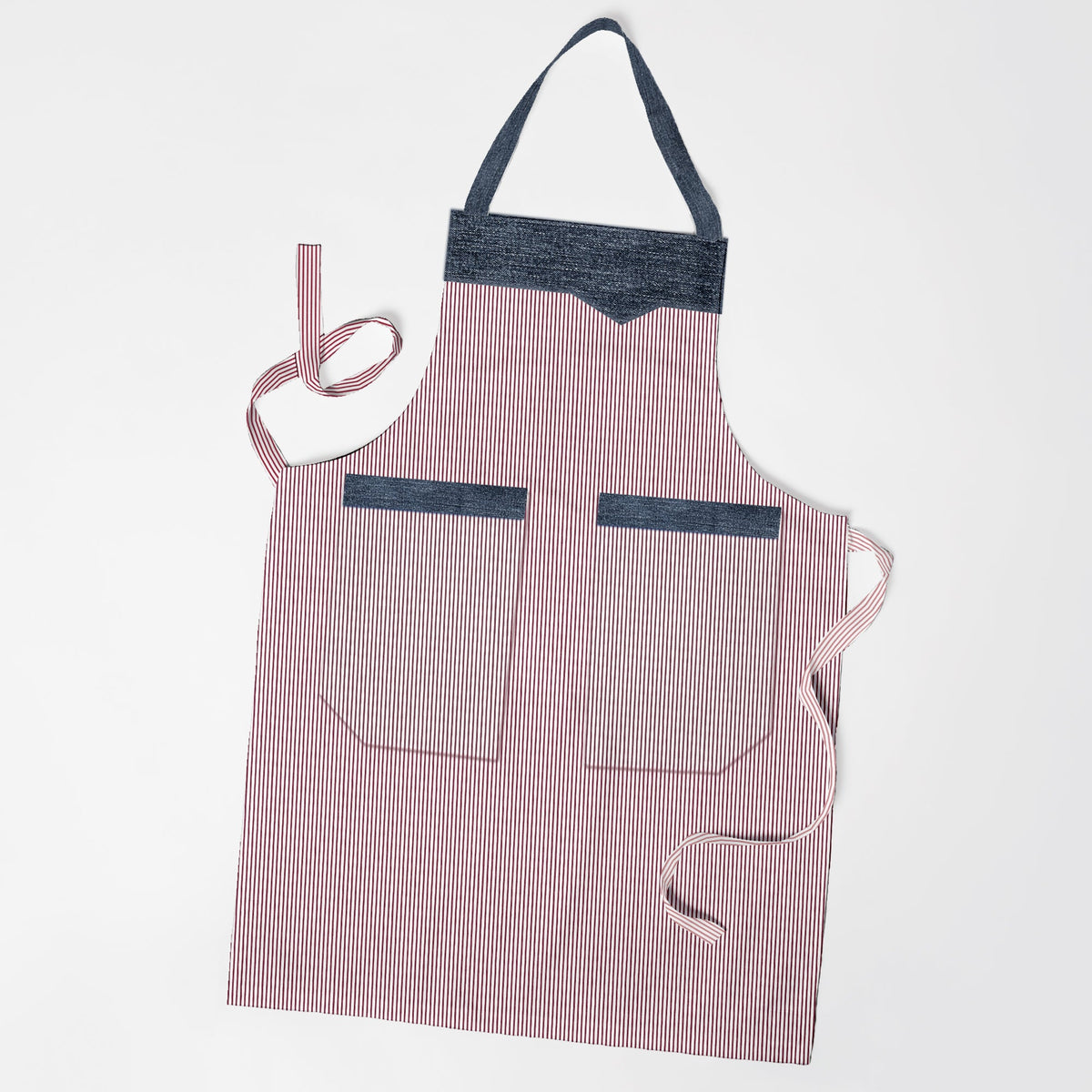 Double Pocket Cotton Aprons, Pack of 2 – Black or Red Fine Stripe - photo 6