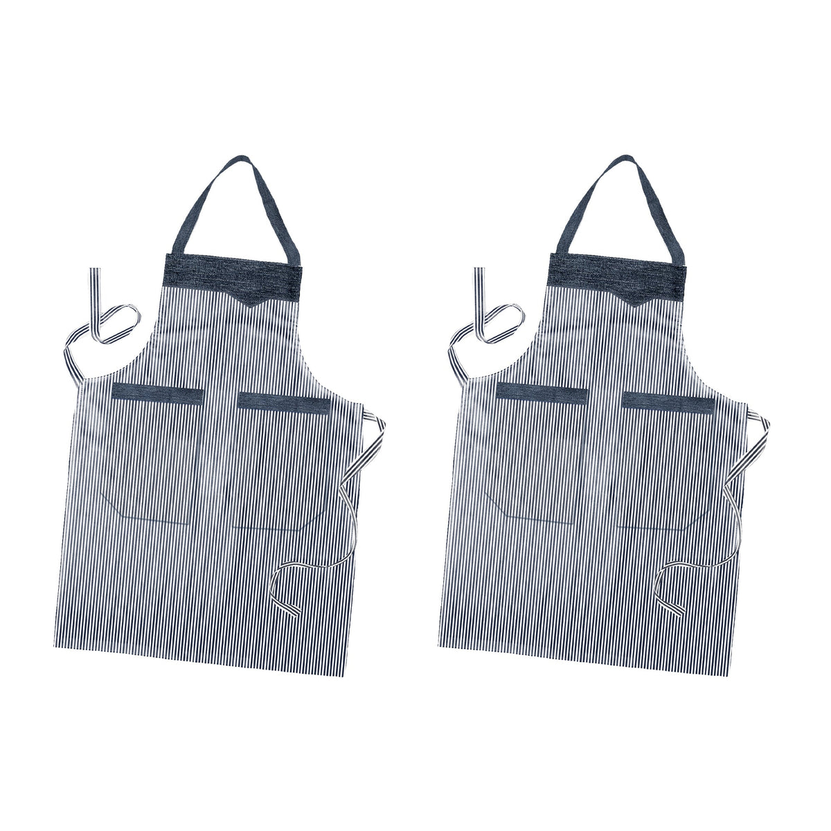 Double Pocket Cotton Aprons, Pack of 2 – Black or Red Fine Stripe - Black & White Stripe, Pack of 2