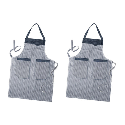 Double Pocket Cotton Aprons, Pack of 2 – Black or Red Fine Stripe - Black & White Stripe, Pack of 2