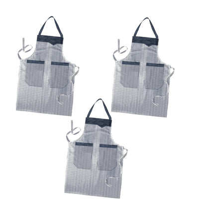 Cotton Bib Aprons – 9 Designs, Single, Pack of 2 or Pack of 3 - Black & White Stripe, Double Pocket, Pack of 3