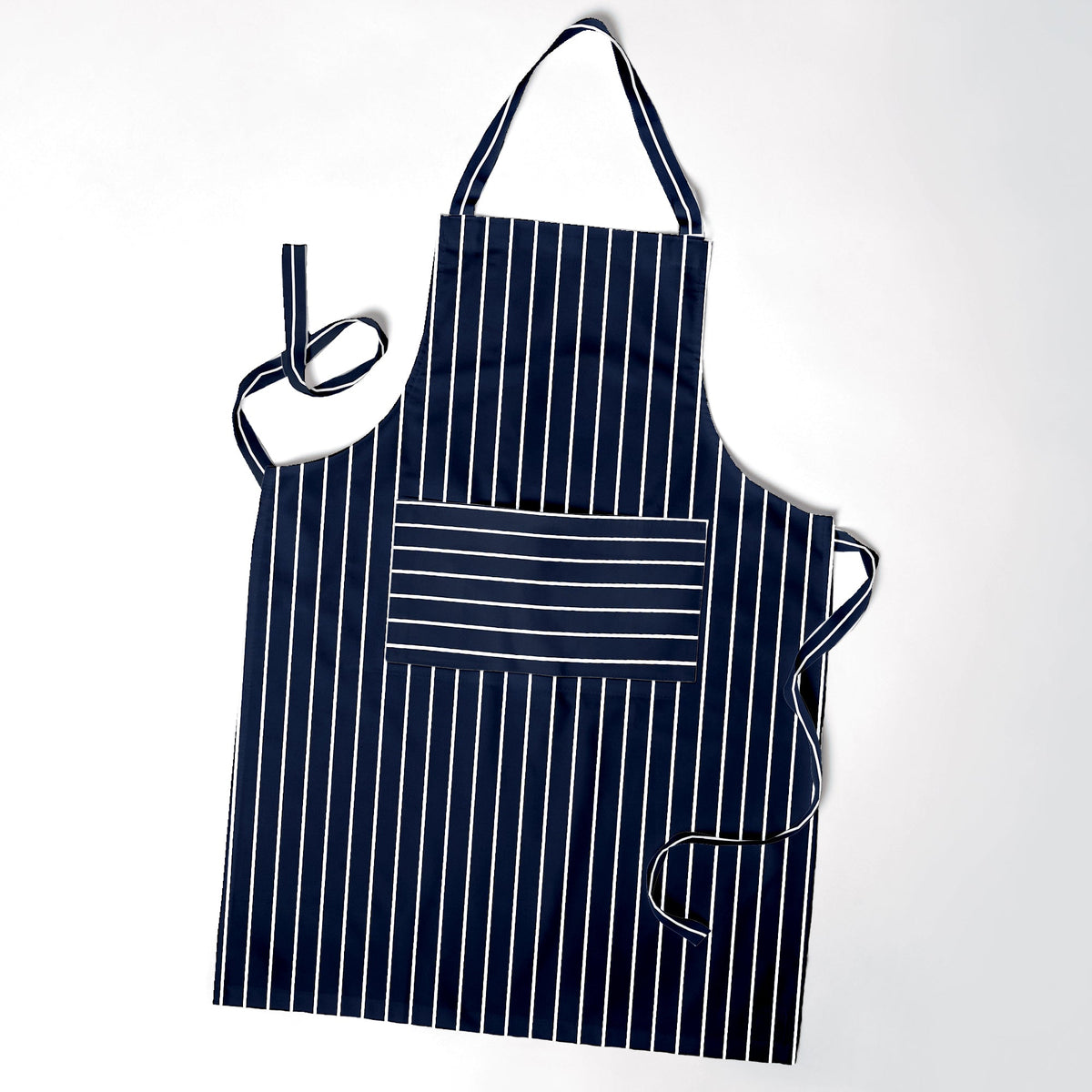 Cotton Bib Aprons – 9 Designs, Single, Pack of 2 or Pack of 3 - Navy Pinstripe, Single