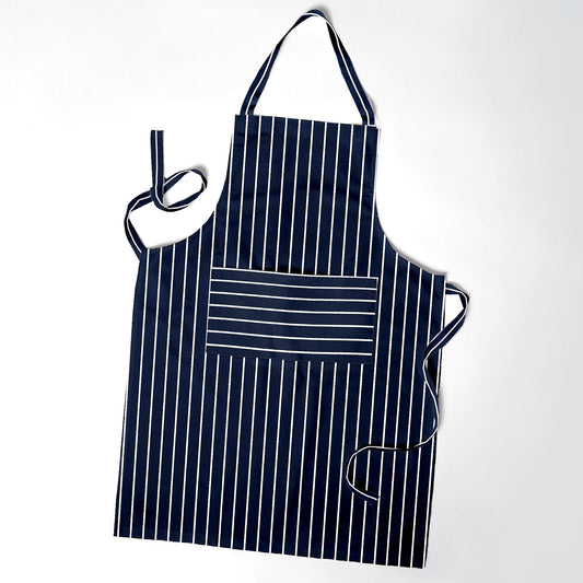 Cotton Bib Aprons – 9 Designs, Single, Pack of 2 or Pack of 3 - Navy Pinstripe, Single