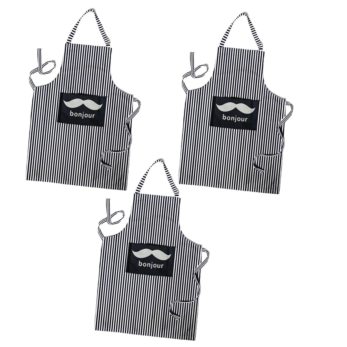 Cotton Bib Aprons – 9 Designs, Single, Pack of 2 or Pack of 3 - Bonjour Black & White Stripe, Pack of 3