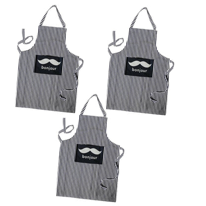 Cotton Bib Aprons – 9 Designs, Single, Pack of 2 or Pack of 3 - Bonjour Black & White Stripe, Pack of 3