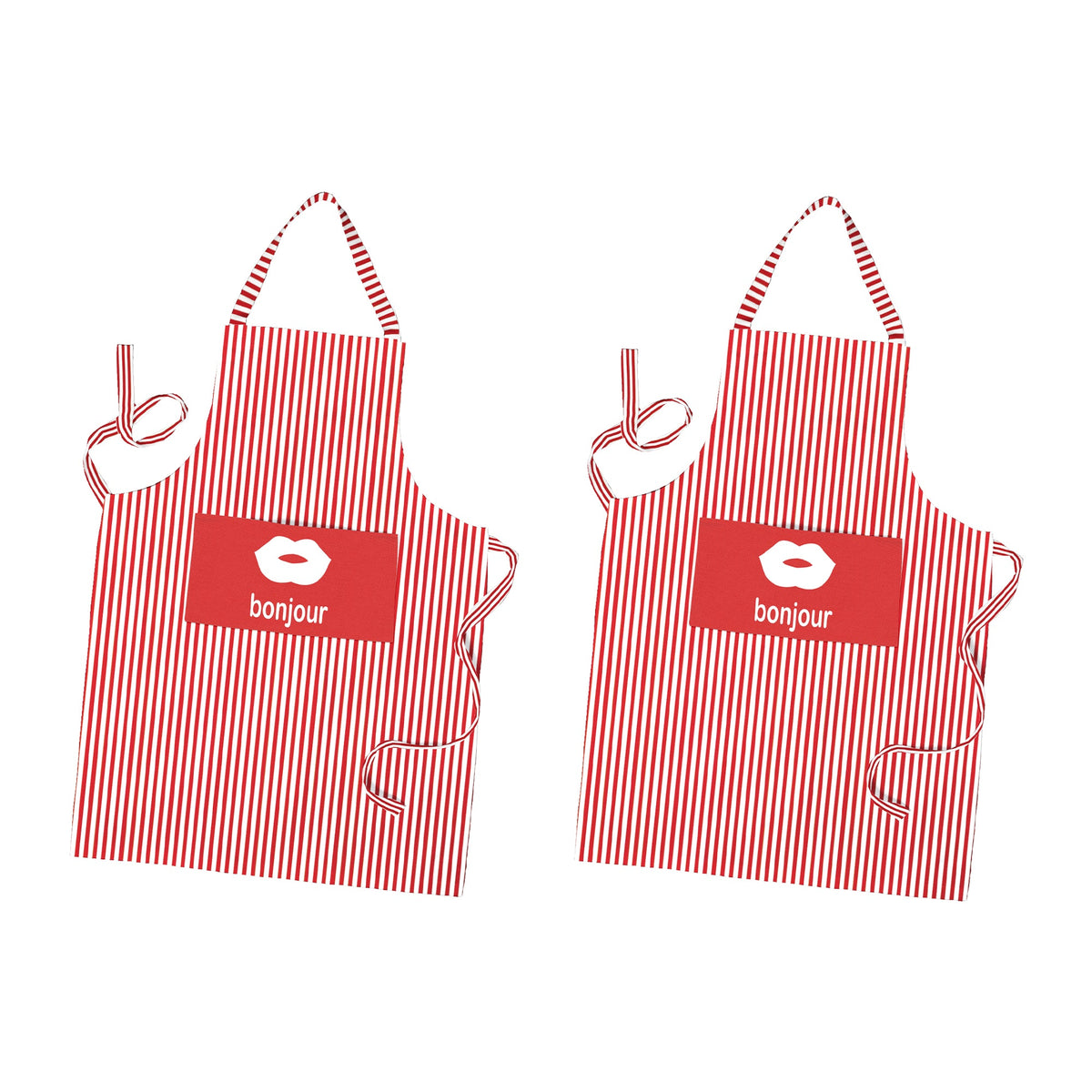 Cotton Bib Aprons – 9 Designs, Single, Pack of 2 or Pack of 3 - Bonjour Red & White Stripe, Pack of 2