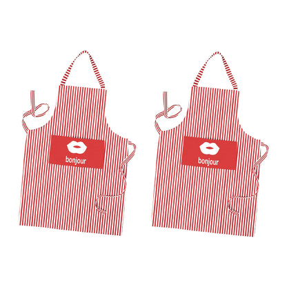 Cotton Bib Aprons – 9 Designs, Single, Pack of 2 or Pack of 3 - Bonjour Red & White Stripe, Pack of 2