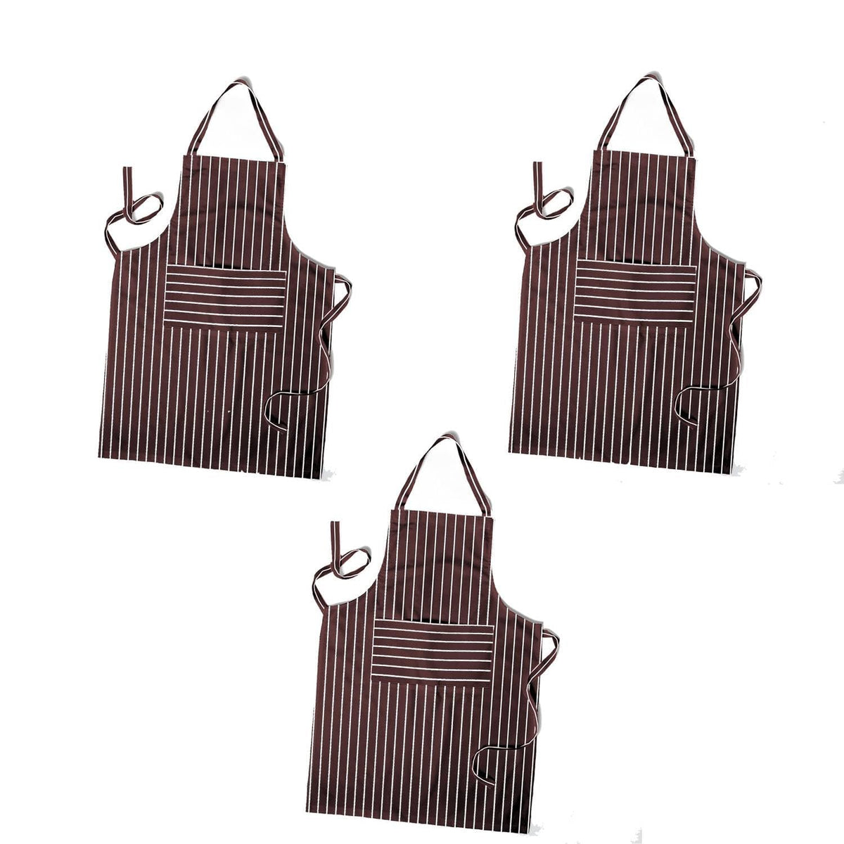 Cotton Bib Aprons – 9 Designs, Single, Pack of 2 or Pack of 3 - Brown Pinstripe, Pack of 3