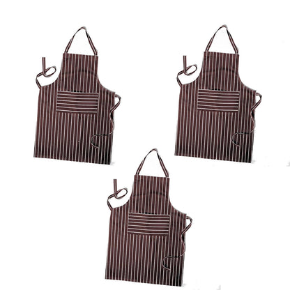 Cotton Bib Aprons – 9 Designs, Single, Pack of 2 or Pack of 3 - Brown Pinstripe, Pack of 3