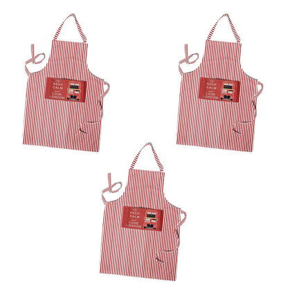 Cotton Bib Aprons – 9 Designs, Single, Pack of 2 or Pack of 3 - London Red & White Stripe, Pack of 3