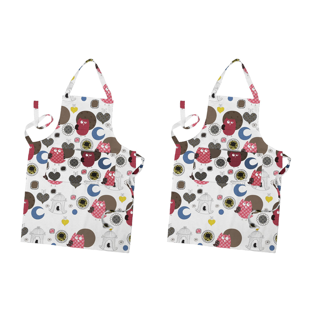 Cotton Bib Aprons – 9 Designs, Single, Pack of 2 or Pack of 3 - Owl Print, Pack of 2