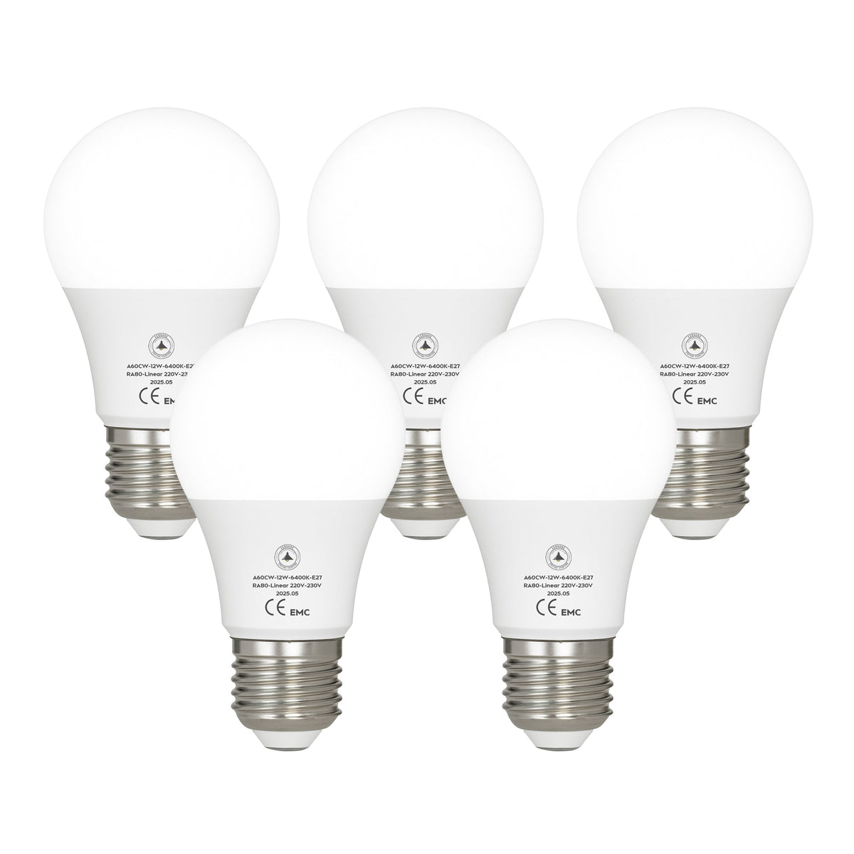 Cool White LED GLS Bulbs 6500K – A55, A60, A65, A95 & T75 - A60H 12W, E27, Pack of 5