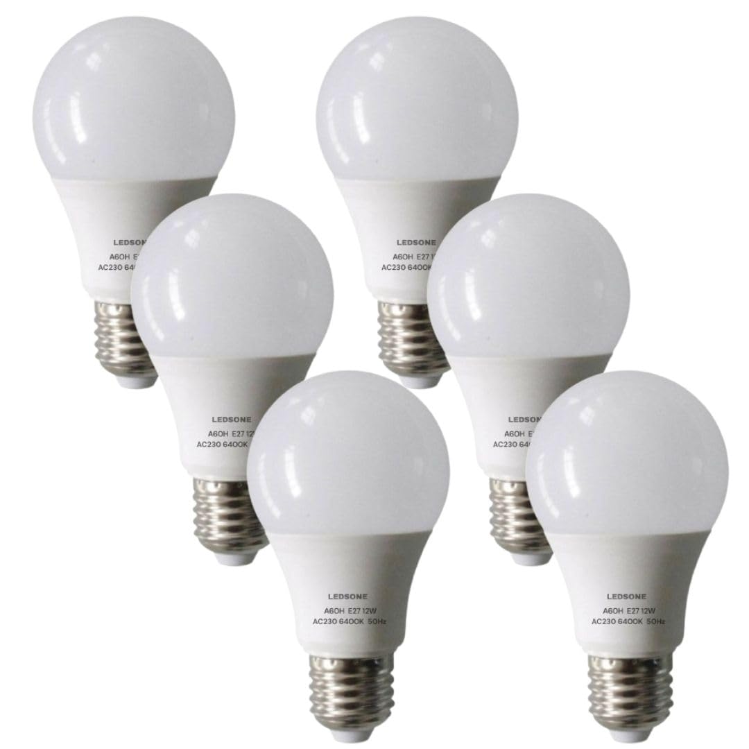 Cool White LED GLS Bulbs 6500K – A55, A60, A65, A95 & T75 - A60H 12W, E27, Pack of 6