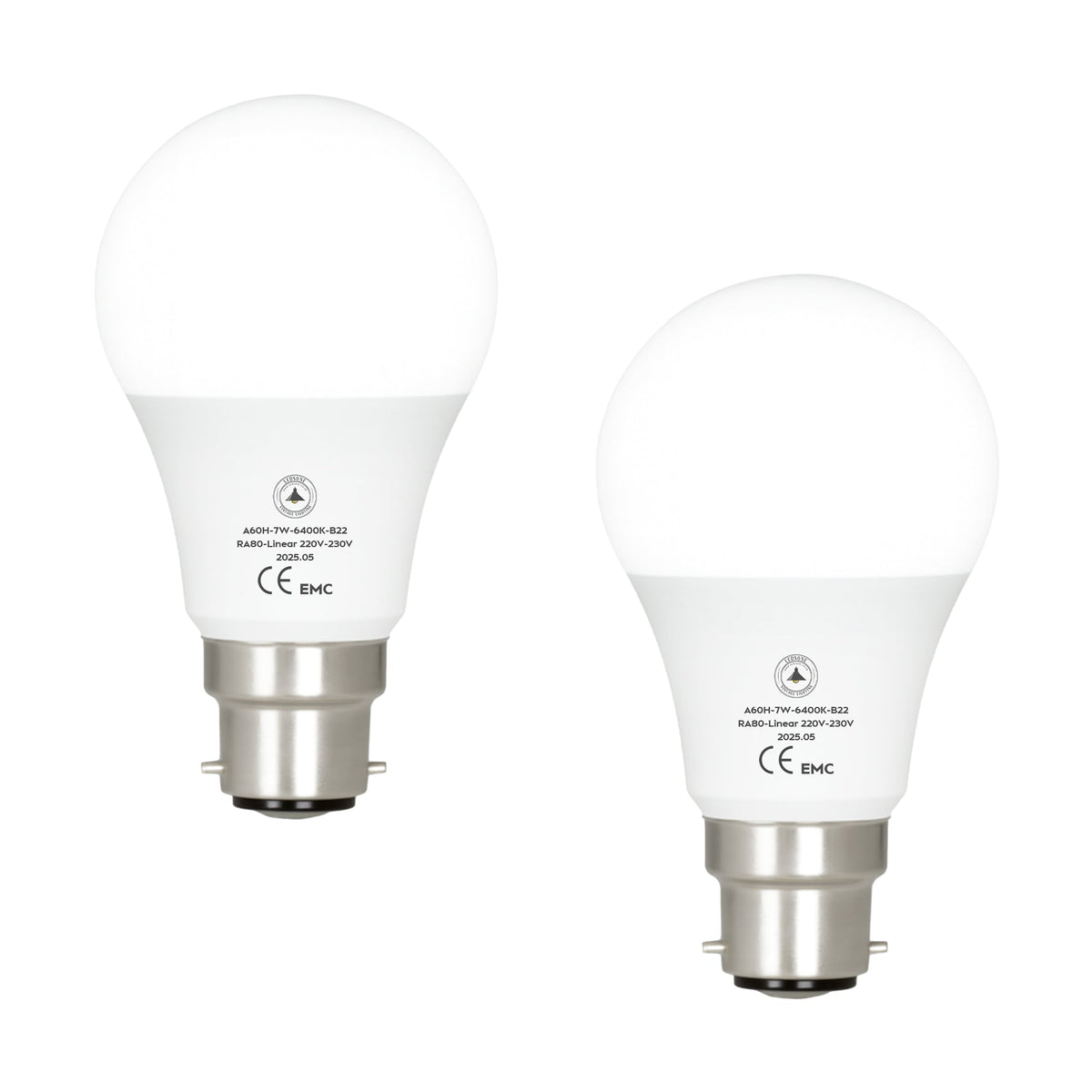 Cool White LED GLS Bulbs 6500K – A55, A60, A65, A95 & T75 - A60H 7W, B22, Pack of 2