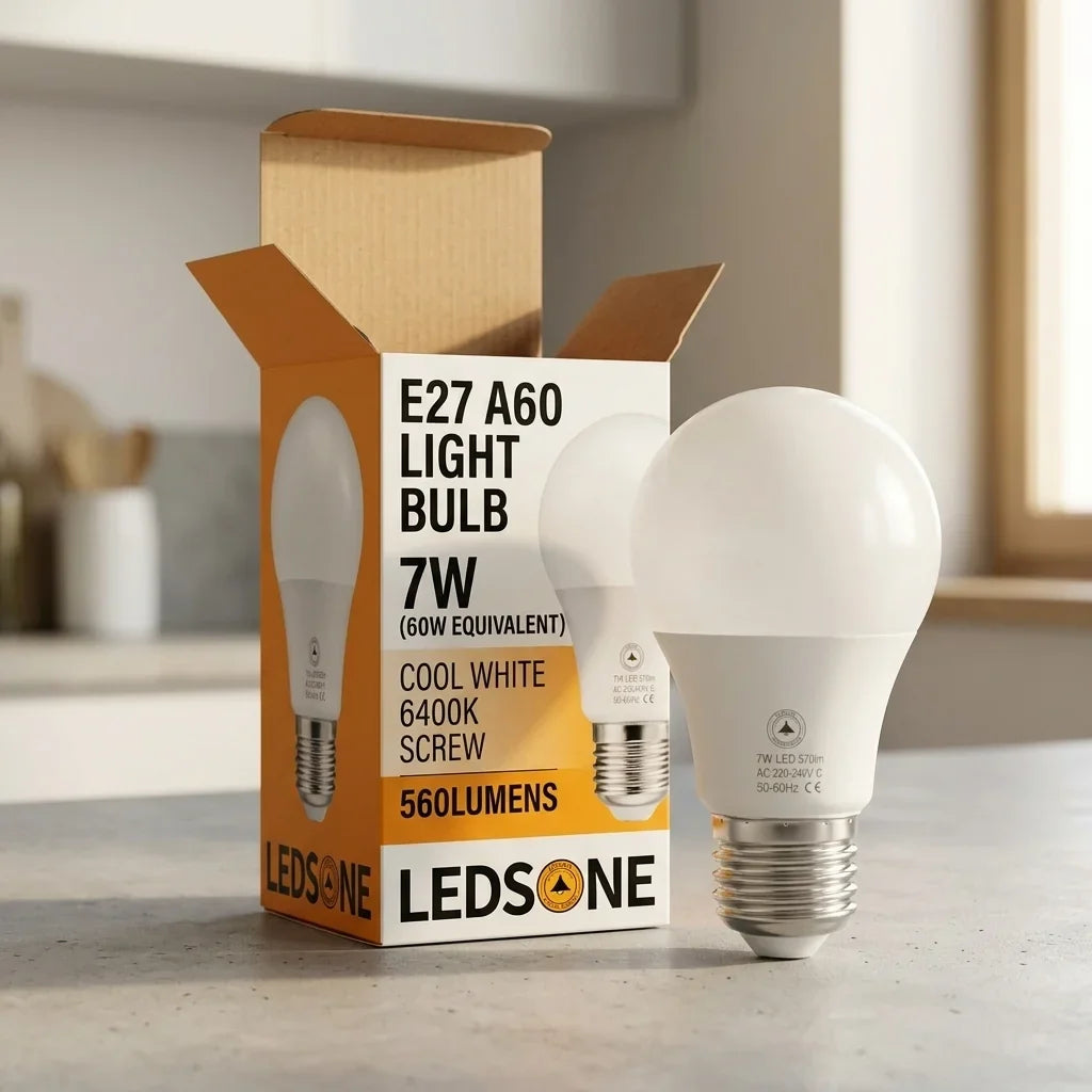 Cool White LED GLS Bulbs 6500K – A55, A60, A65, A95 & T75 - A60H 7W, E27, Single