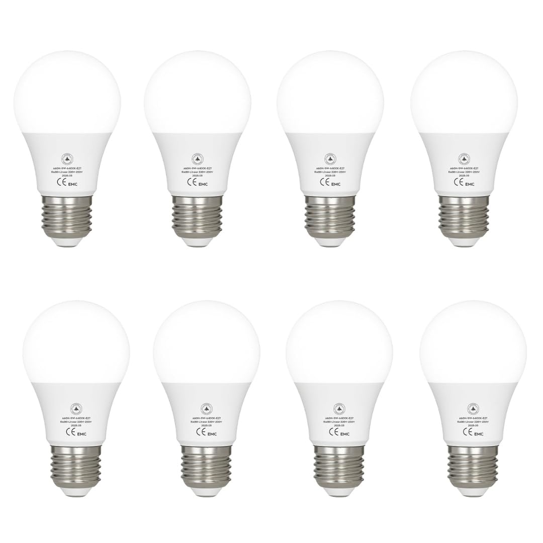 Cool White LED GLS Bulbs 6500K – A55, A60, A65, A95 & T75 - A60H 9W, E27, Pack of 10