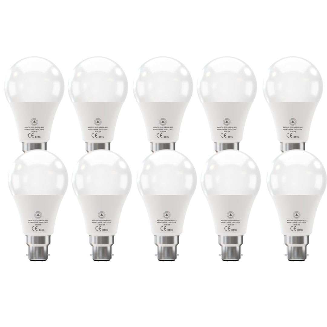 Cool White LED GLS Bulbs 6500K – A55, A60, A65, A95 & T75 - A65H 15W, B22, Pack of 10