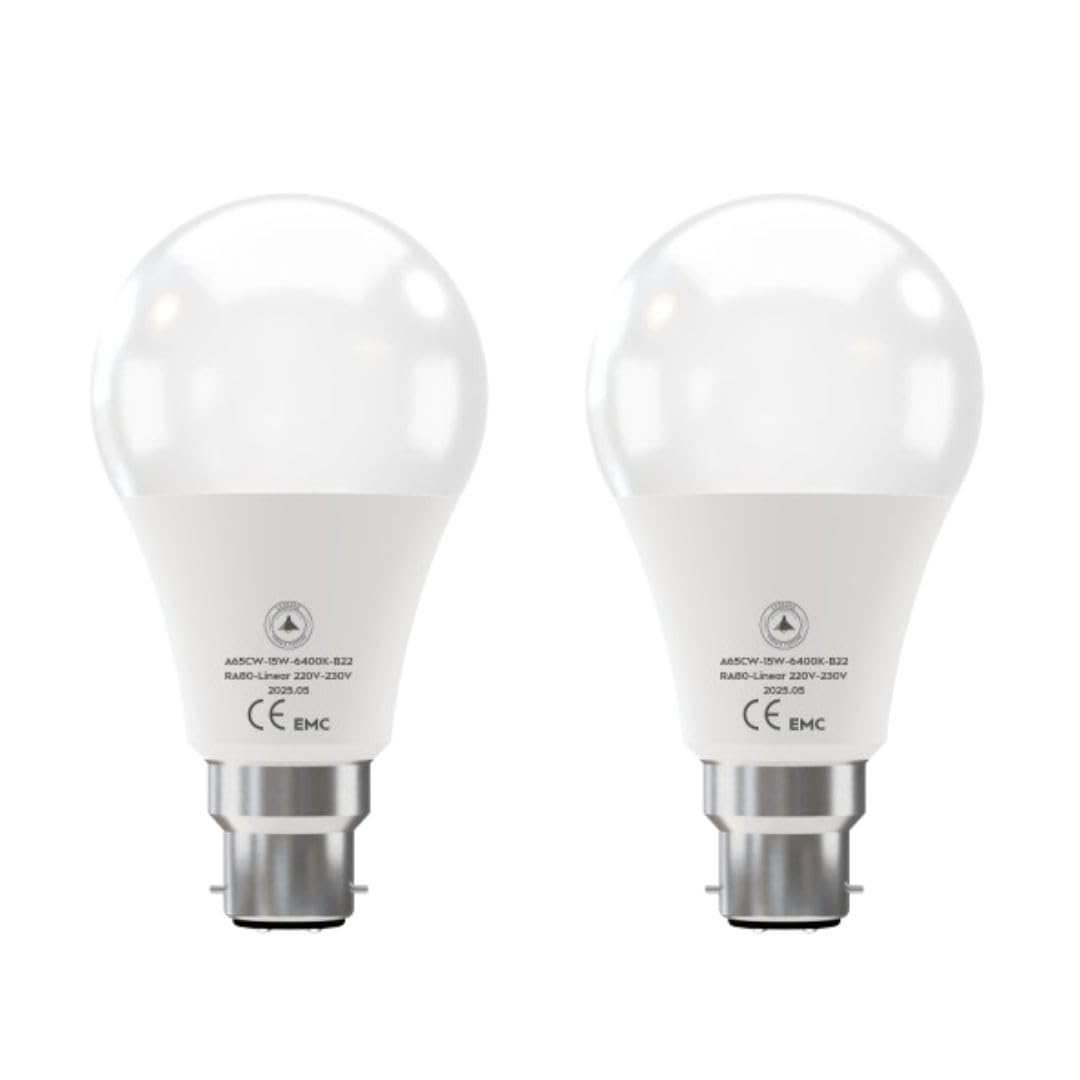 Cool White LED GLS Bulbs 6500K – A55, A60, A65, A95 & T75 - A65H 15W, B22, Pack of 2