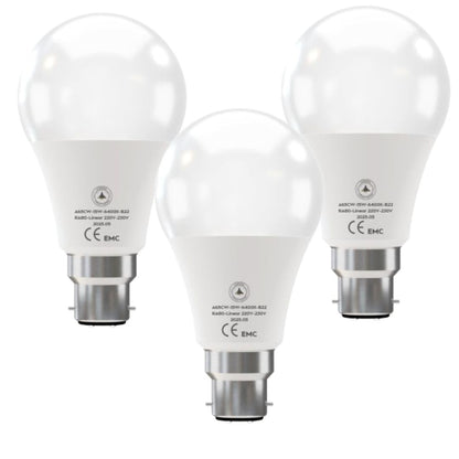 Cool White LED GLS Bulbs 6500K – A55, A60, A65, A95 & T75 - A65H 15W, B22, Pack of 3