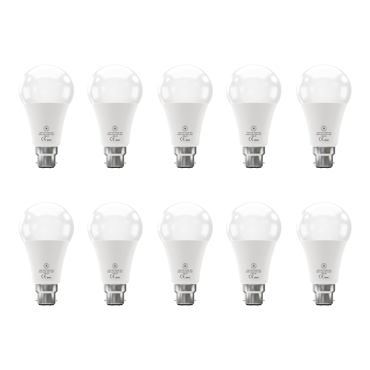 Cool White LED GLS Bulbs 6500K – A55, A60, A65, A95 & T75 - A95 22W, B22, Pack of 10