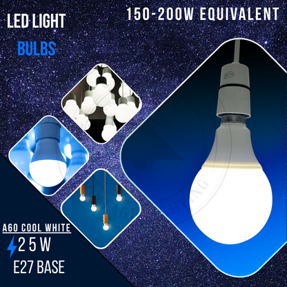 Cool White LED GLS Bulbs 6500K – A55, A60, A65, A95 & T75 - GLS 25W, E27, Single