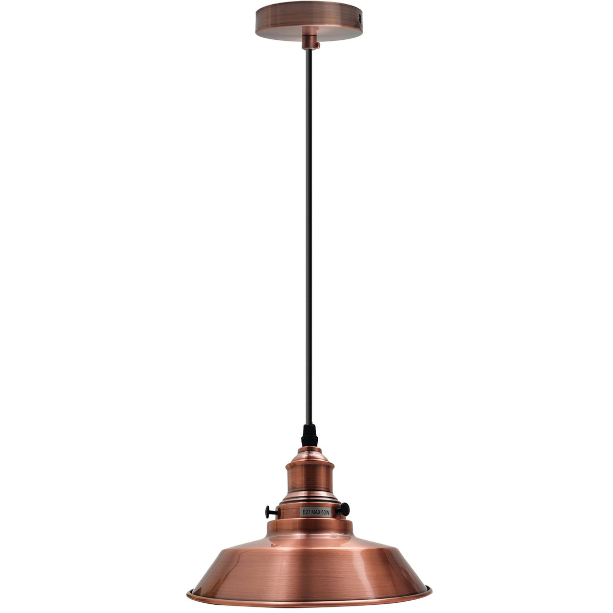Copper Pendant Light – 26 cm Metal Shade, Switched E27 Holder - photo 10