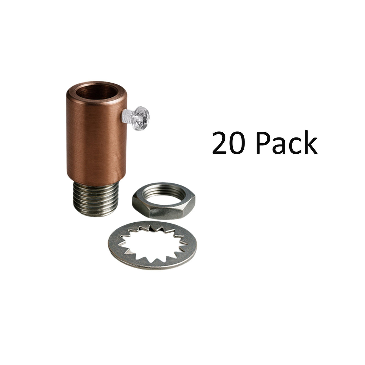 Metal Cord Grip with M10 Thread, Nut & Washer – Copper or Yellow Brass - Copper, Pack of 20, Standard