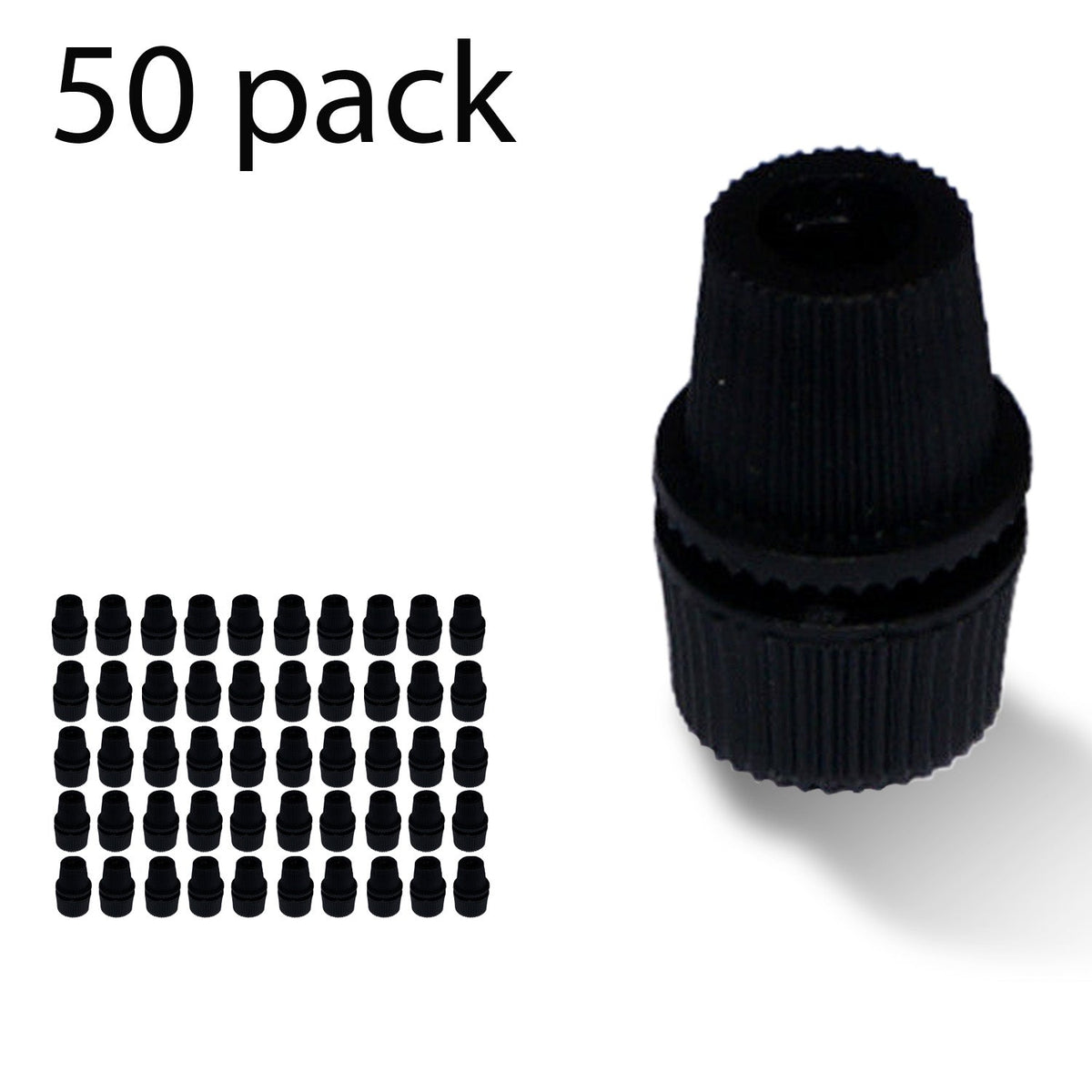 Ribbed Plastic Cord Grip – 16 x 22.5 mm, Black, Green or White - Black, Pack of 50, Standard