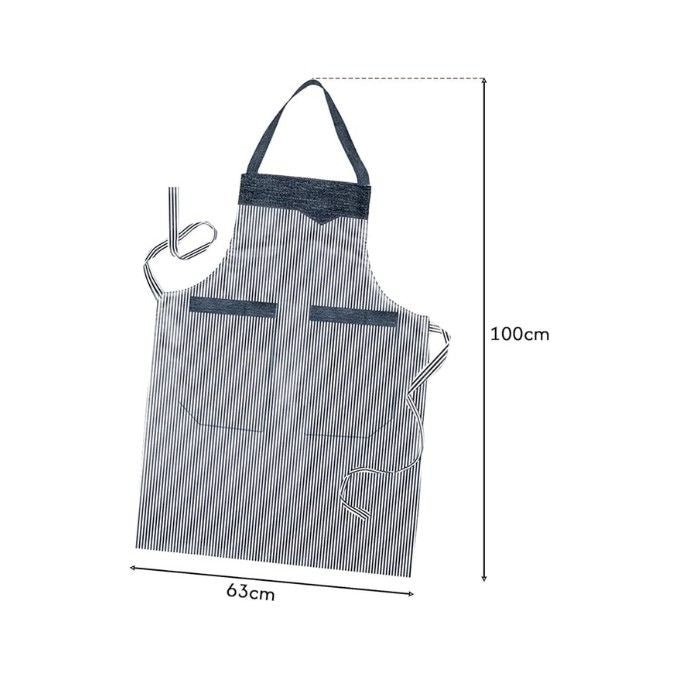 Double Pocket Cotton Apron – Black or Red Fine Stripe, Denim-Look Trim - photo 5