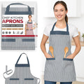 Double Pocket Cotton Apron – Black or Red Fine Stripe, Denim-Look Trim - Black & White Stripe